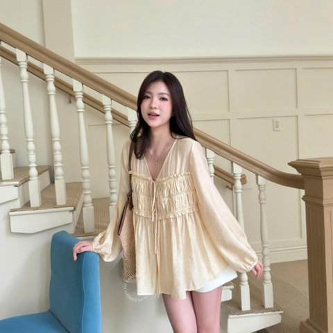 ÁO SƠ MI TƠ NHÚN NGỰC TAY PHỒNG ZAREEN SOM82