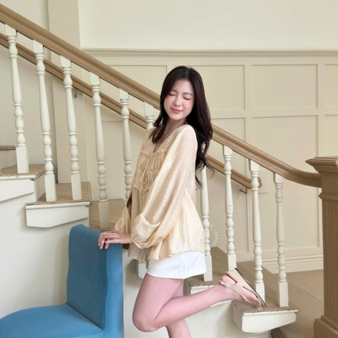 ÁO SƠ MI TƠ NHÚN NGỰC TAY PHỒNG ZAREEN SOM82