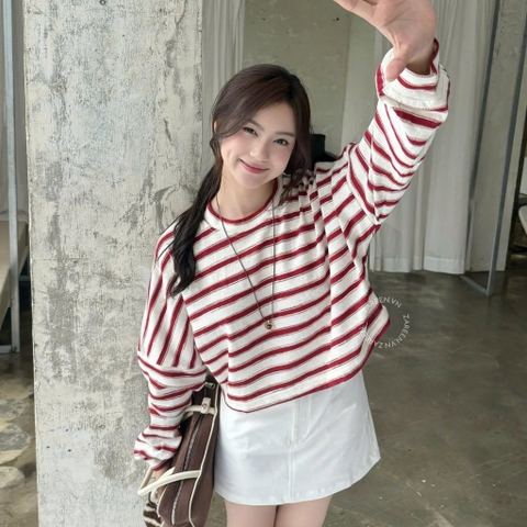 ÁO THUN SỌC CROPTOP TAY PHỒNG ZAREEN THU176