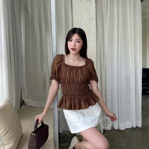 ÁO CROPTOP TAY PHỒNG THUN CHỈ ZAREEN VOA153