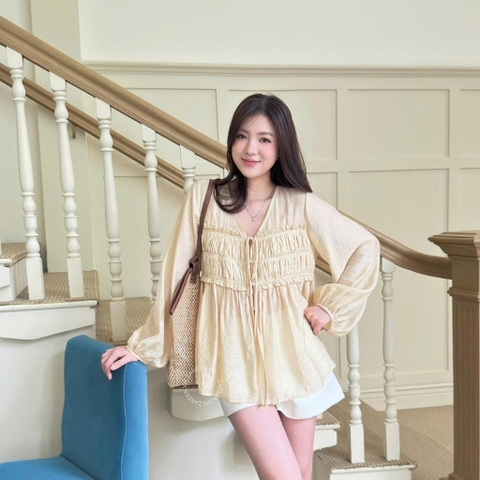 ÁO SƠ MI TƠ NHÚN NGỰC TAY PHỒNG ZAREEN SOM82