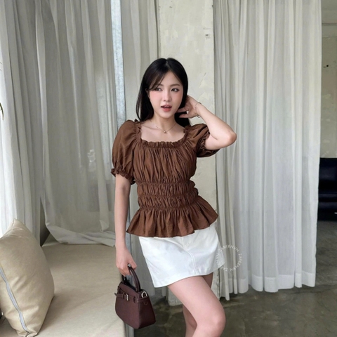 ÁO CROPTOP TAY PHỒNG THUN CHỈ ZAREEN VOA153