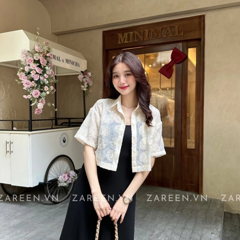 ÁO SƠ MI CROPTOP NƠ THÊU HOA ZAREEN SOM68