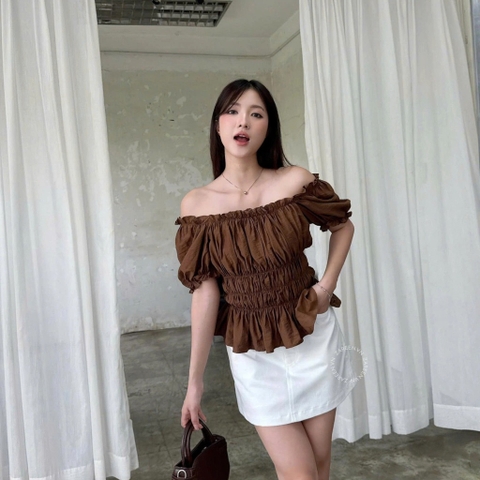 ÁO CROPTOP TAY PHỒNG THUN CHỈ ZAREEN VOA153