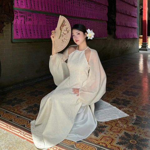 ÁO DÀI VÂN THANH CỔ YẾM ĐÍNH NGỌC TRAI ZAREEN ADI09
