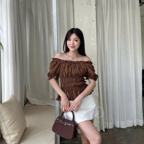 ÁO CROPTOP TAY PHỒNG THUN CHỈ ZAREEN VOA153