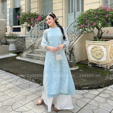 ÁO DÀI ÁI KHUÊ TƠ HOA TAY PHỒNG ZAREEN ADI06