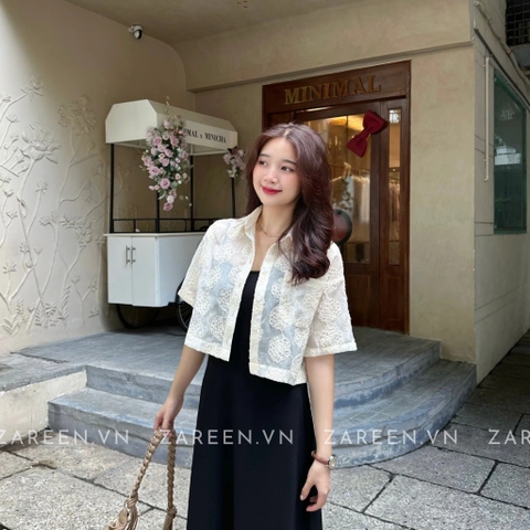 ÁO SƠ MI CROPTOP NƠ THÊU HOA ZAREEN SOM68