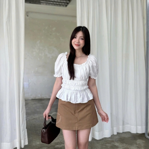ÁO CROPTOP TAY PHỒNG THUN CHỈ ZAREEN VOA153
