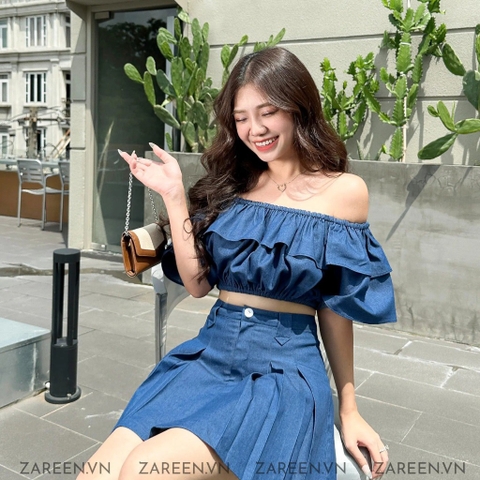 ÁO CROPTOP DENIM TRỄ VAI ZAREEN VOA122