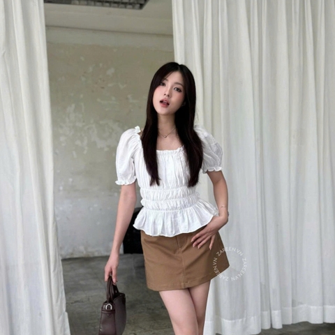 ÁO CROPTOP TAY PHỒNG THUN CHỈ ZAREEN VOA153