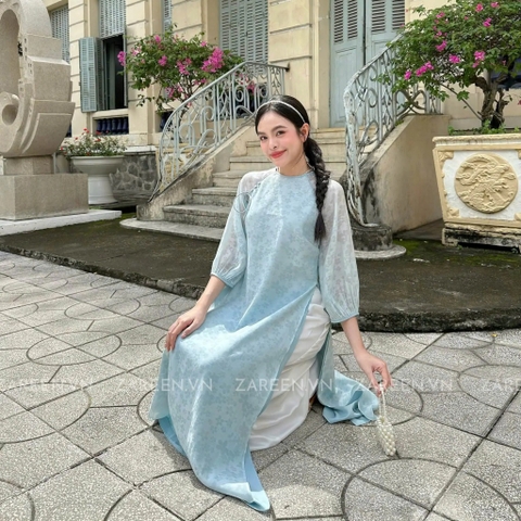 ÁO DÀI ÁI KHUÊ TƠ HOA TAY PHỒNG ZAREEN ADI06