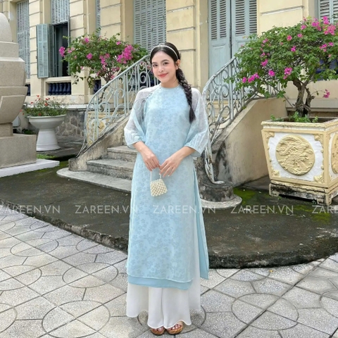 ÁO DÀI ÁI KHUÊ TƠ HOA TAY PHỒNG ZAREEN ADI06