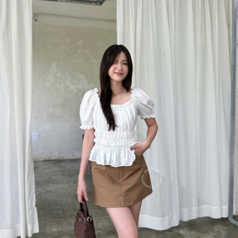 ÁO CROPTOP TAY PHỒNG THUN CHỈ ZAREEN VOA153