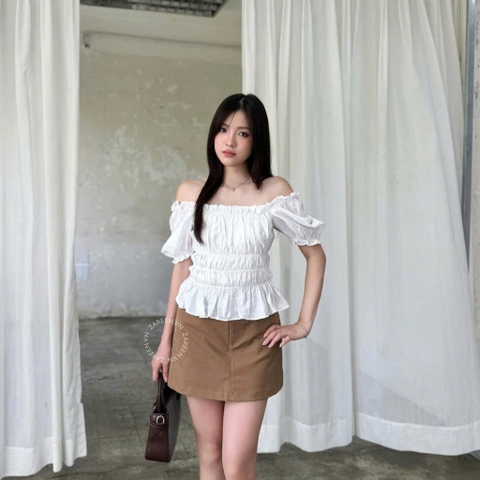 ÁO CROPTOP TAY PHỒNG THUN CHỈ ZAREEN VOA153