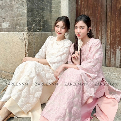 ÁO DÀI VĨNH HY HOA NỔI ĐÍNH NÚT ZAREEN ADI04