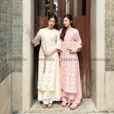 ÁO DÀI VĨNH HY HOA NỔI ĐÍNH NÚT ZAREEN ADI04