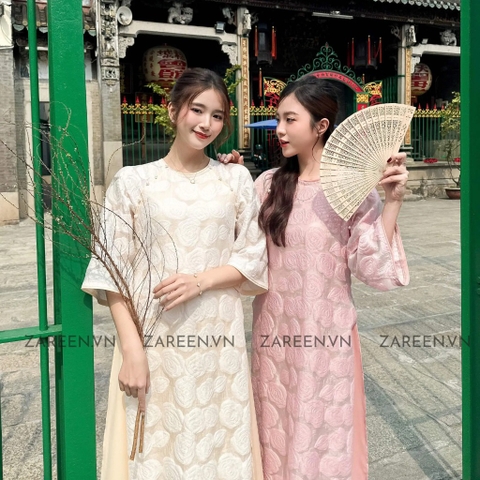 ÁO DÀI VĨNH HY HOA NỔI ĐÍNH NÚT ZAREEN ADI04