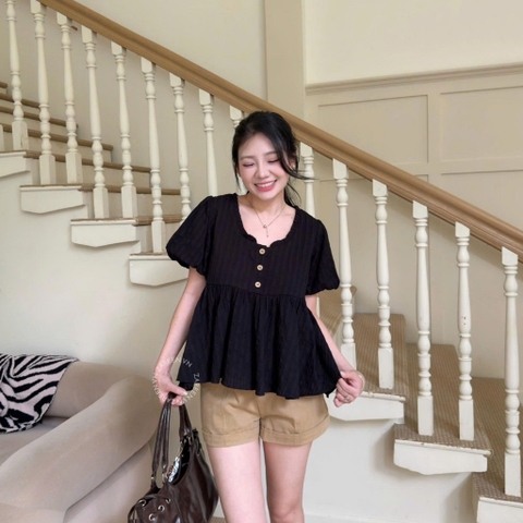 ÁO BABYDOLL XÔ THÊU NÚT GỖ ZAREEN VOA155