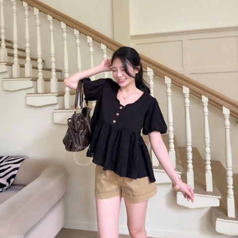 ÁO BABYDOLL XÔ THÊU NÚT GỖ ZAREEN VOA155