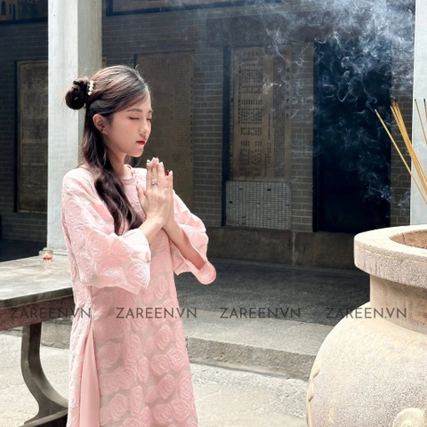 ÁO DÀI VĨNH HY HOA NỔI ĐÍNH NÚT ZAREEN ADI04