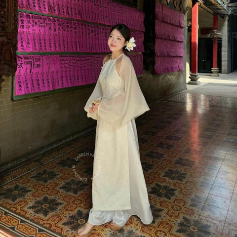 ÁO DÀI VÂN THANH CỔ YẾM ĐÍNH NGỌC TRAI ZAREEN ADI09