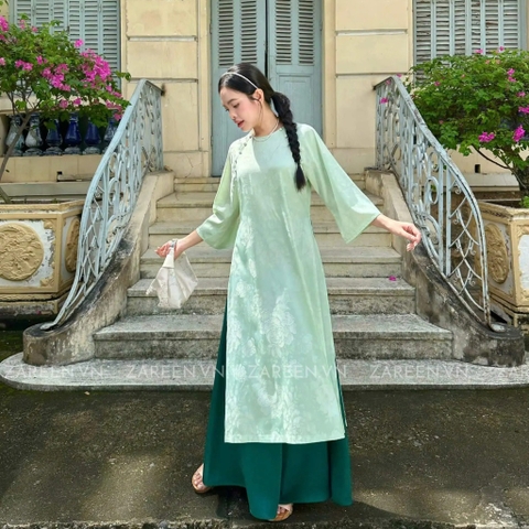 ÁO DÀI ĐAN THANH LỤA TẰM CỔ TRÒN ĐÍNH NÚT ZAREEN ADI03