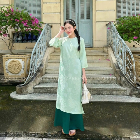 ÁO DÀI ĐAN THANH LỤA TẰM CỔ TRÒN ĐÍNH NÚT ZAREEN ADI03