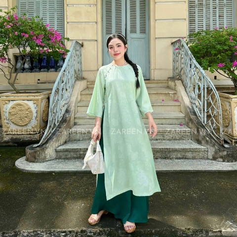 ÁO DÀI ĐAN THANH LỤA TẰM CỔ TRÒN ĐÍNH NÚT ZAREEN ADI03