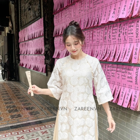 ÁO DÀI VĨNH HY HOA NỔI ĐÍNH NÚT ZAREEN ADI04