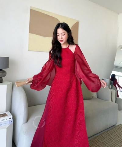 ÁO DÀI VÂN THANH CỔ YẾM ĐÍNH NGỌC TRAI ZAREEN ADI09