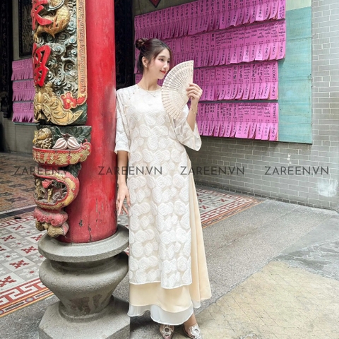 ÁO DÀI VĨNH HY HOA NỔI ĐÍNH NÚT ZAREEN ADI04