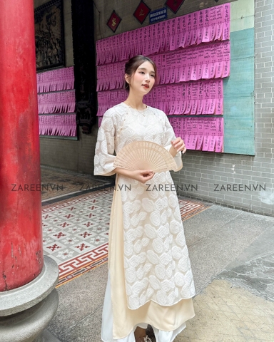 ÁO DÀI VĨNH HY HOA NỔI ĐÍNH NÚT ZAREEN ADI04