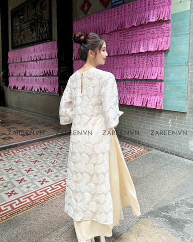 ÁO DÀI VĨNH HY HOA NỔI ĐÍNH NÚT ZAREEN ADI04
