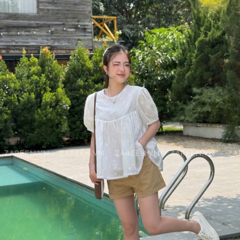 ÁO BABYDOLL THÊU HOA VIỀN REN ZAREEN VOA135