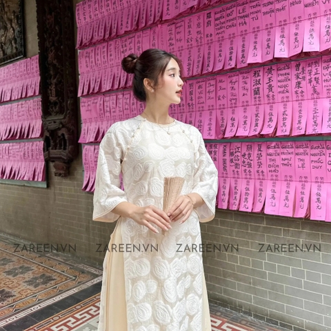 ÁO DÀI VĨNH HY HOA NỔI ĐÍNH NÚT ZAREEN ADI04