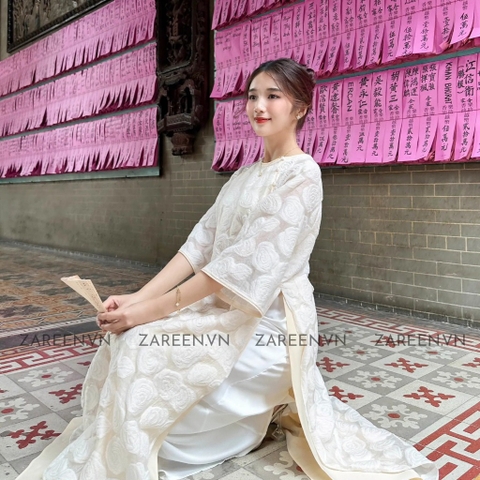 ÁO DÀI VĨNH HY HOA NỔI ĐÍNH NÚT ZAREEN ADI04