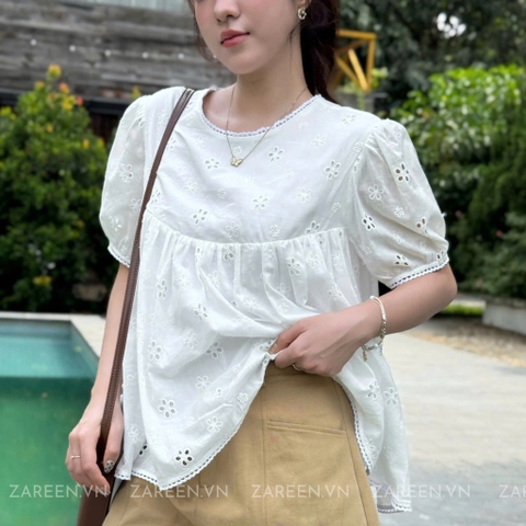 ÁO BABYDOLL THÊU HOA VIỀN REN ZAREEN VOA135