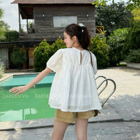 ÁO BABYDOLL THÊU HOA VIỀN REN ZAREEN VOA135