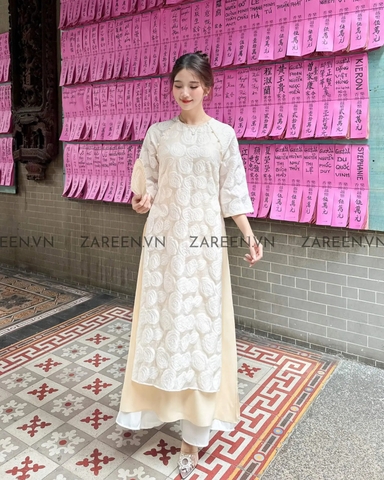 ÁO DÀI VĨNH HY HOA NỔI ĐÍNH NÚT ZAREEN ADI04