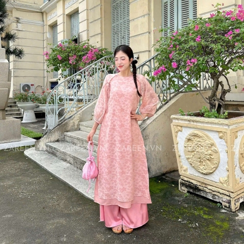 ÁO DÀI ÁI KHUÊ TƠ HOA TAY PHỒNG ZAREEN ADI06