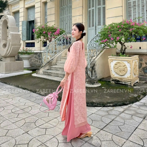 ÁO DÀI ÁI KHUÊ TƠ HOA TAY PHỒNG ZAREEN ADI06