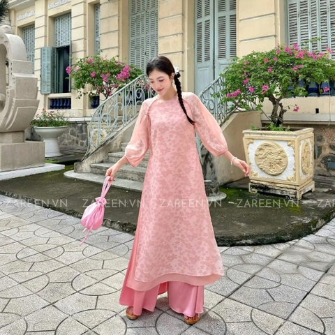 ÁO DÀI ÁI KHUÊ TƠ HOA TAY PHỒNG ZAREEN ADI06