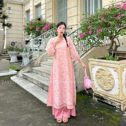 ÁO DÀI ÁI KHUÊ TƠ HOA TAY PHỒNG ZAREEN ADI06