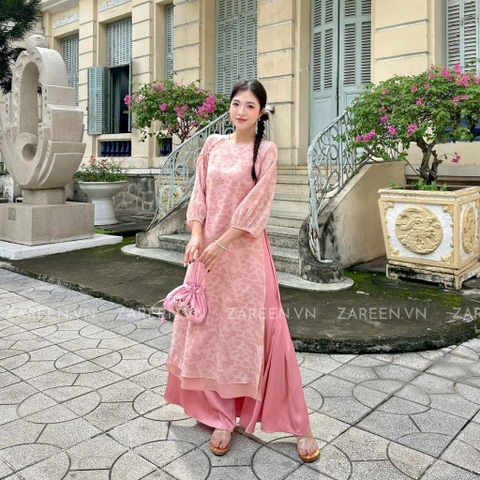 ÁO DÀI ÁI KHUÊ TƠ HOA TAY PHỒNG ZAREEN ADI06