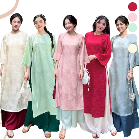 ÁO DÀI ĐAN THANH LỤA TẰM CỔ TRÒN ĐÍNH NÚT ZAREEN ADI03
