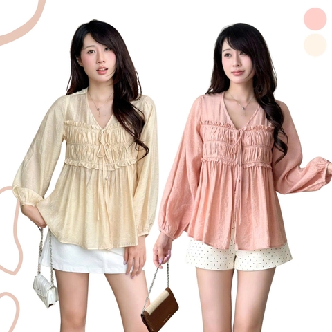 ÁO SƠ MI TƠ NHÚN NGỰC TAY PHỒNG ZAREEN SOM82