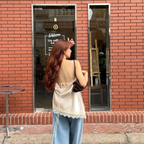 ÁO LỤA PHỐI REN NÚT ĐÁ ZAREEN VOA154