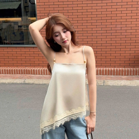 ÁO LỤA PHỐI REN NÚT ĐÁ ZAREEN VOA154