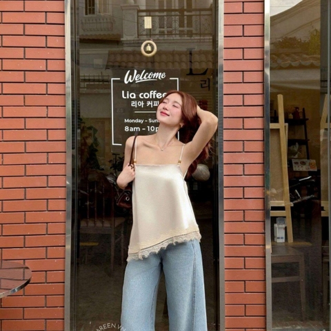 ÁO LỤA PHỐI REN NÚT ĐÁ ZAREEN VOA154